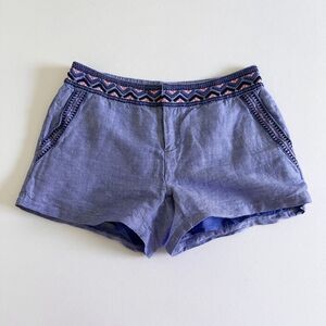 Vineyard Vines Women’s Linen Cotton Shorts Size 4 Blue Embroidered Casual Summer